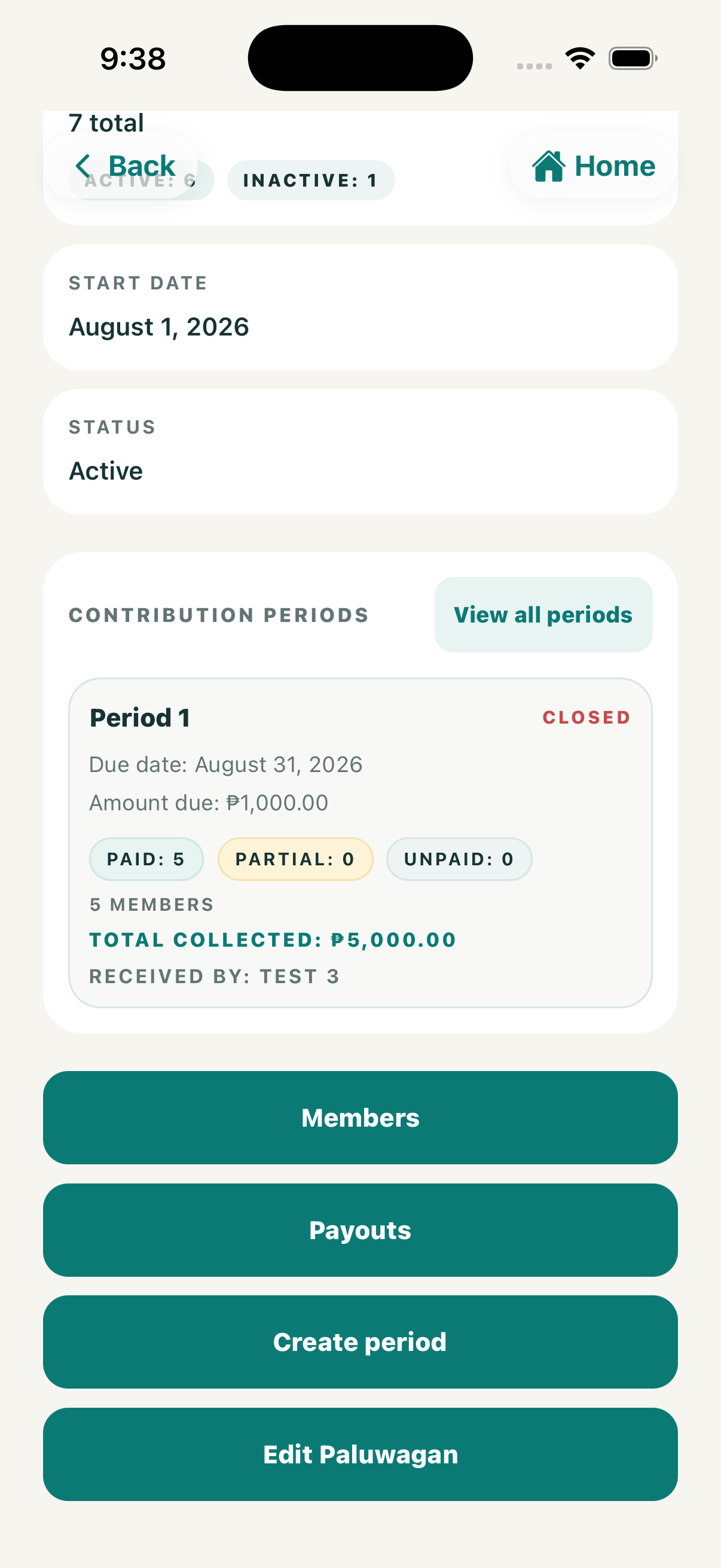 Contribution periods with paid, partial, and unpaid status